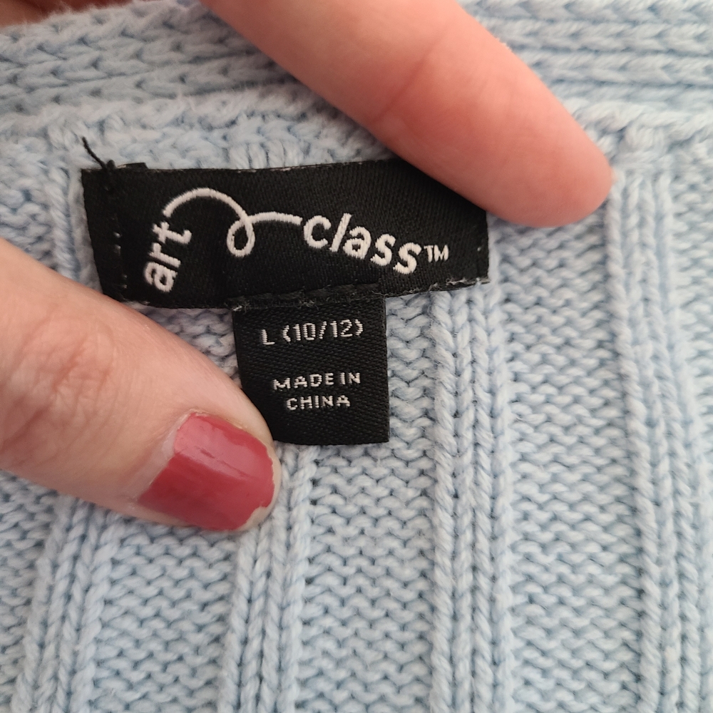 Kids Light Blue Ribbed Button-Up Cardigan - Picture 4 of 7